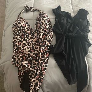 2 bathing suits from Amazon EUC one is leopard print the other is black